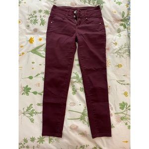 maroon stretch cropped jeans